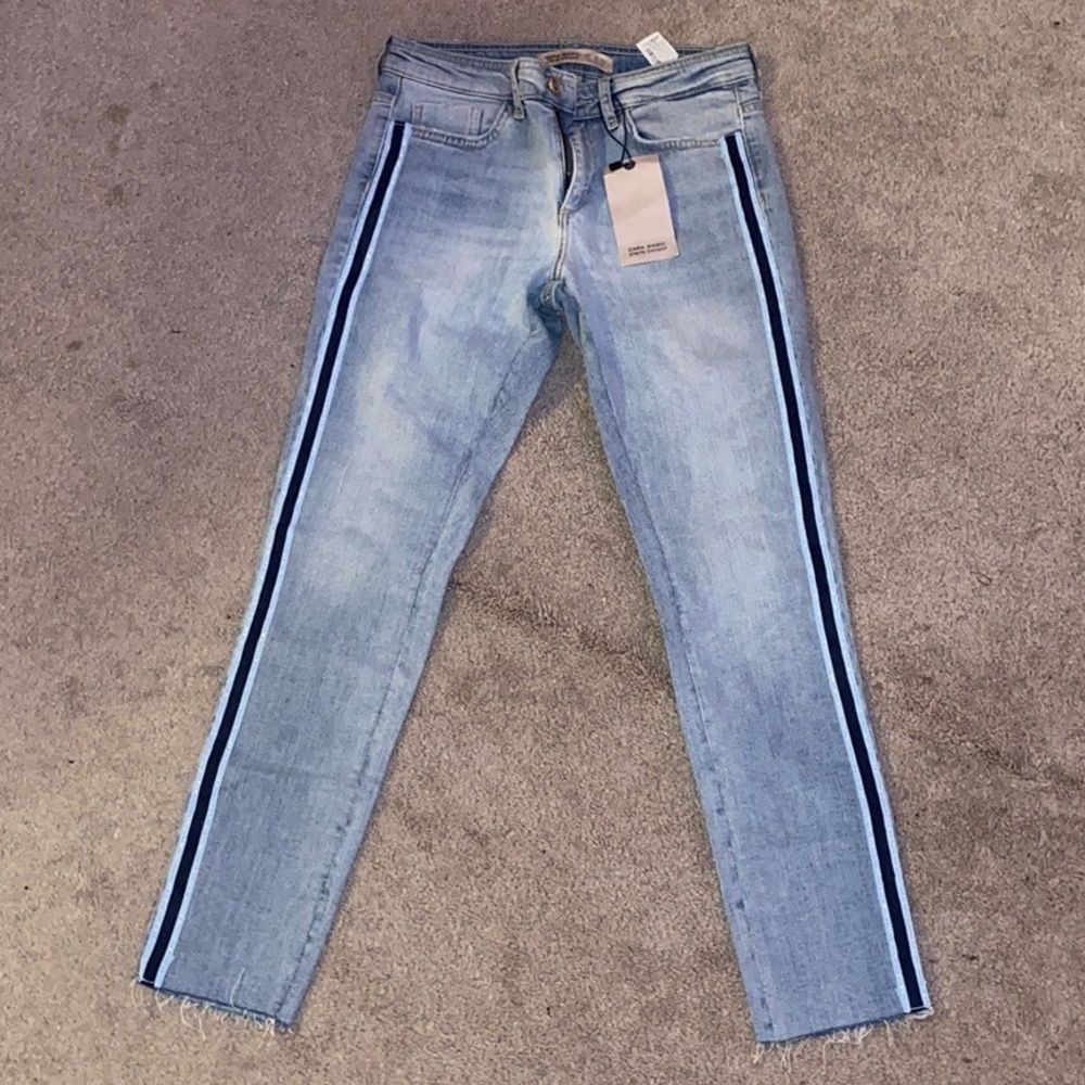 Zara Jeans with Blue Stripe Detail